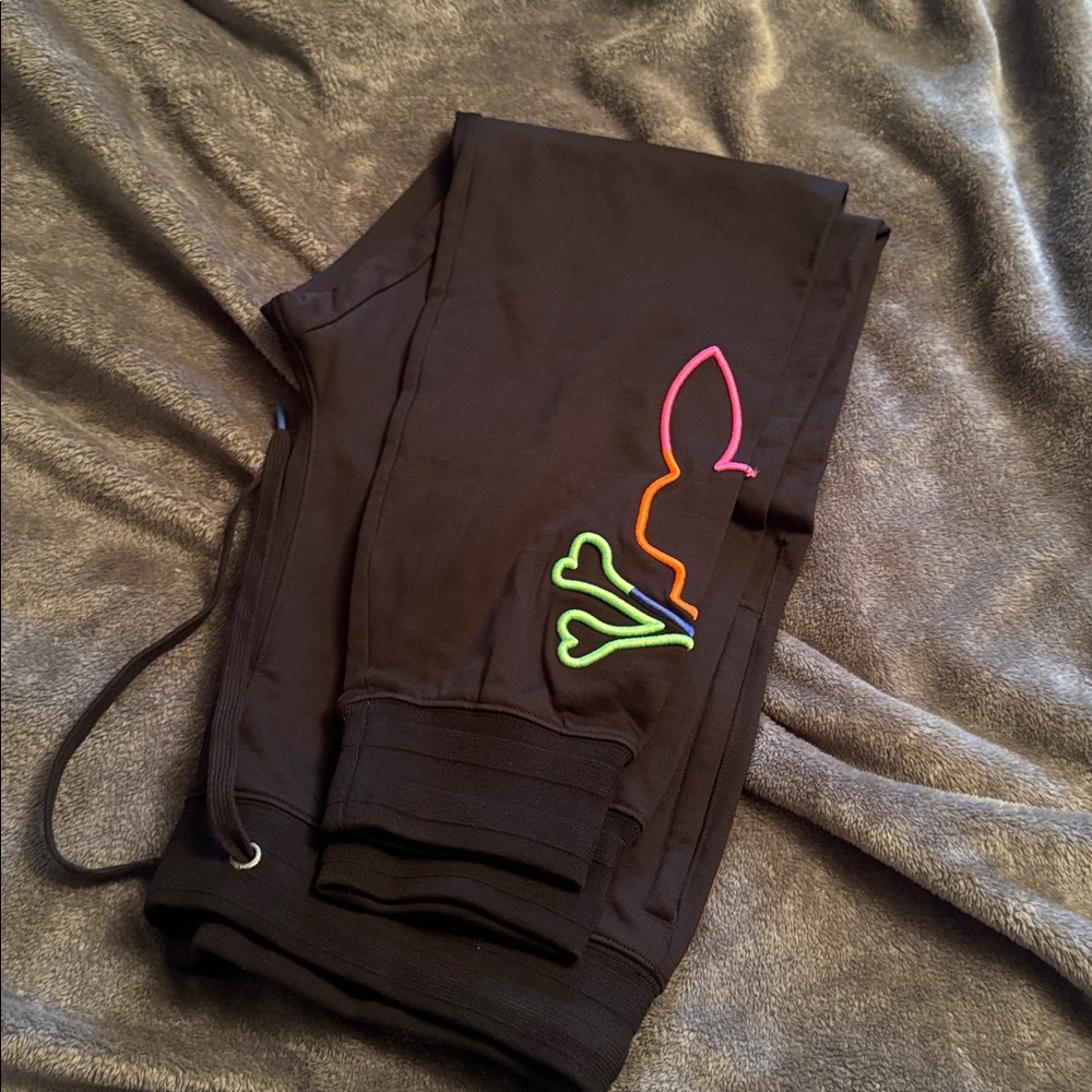 Black Men’s Jogger Pants with Neon Skull Accent